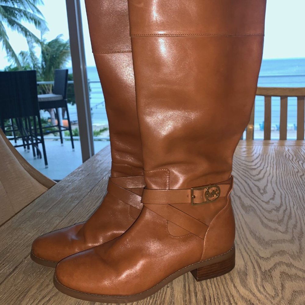 Michael Kors brown leather boots to knee